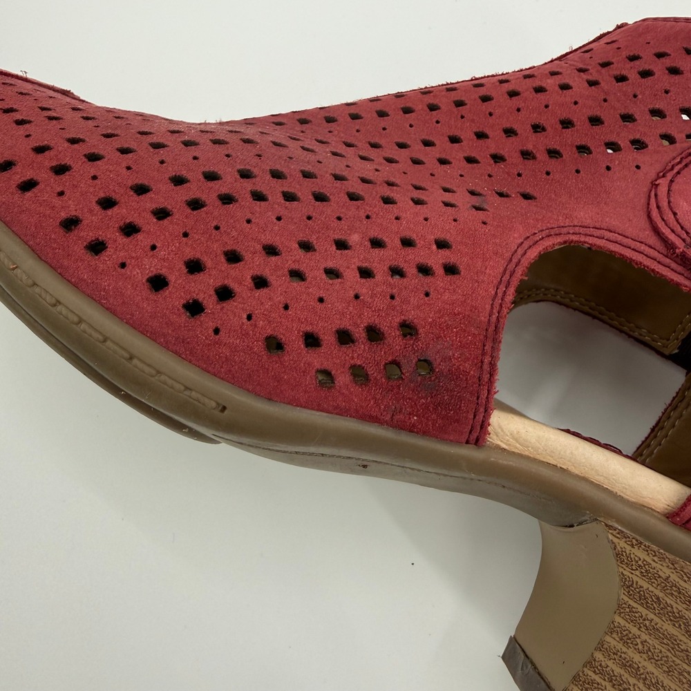 Earth Keri Burgundy Suede Leather Perforated Peep-toe Booties Women Size 9.5B - Picture 9 of 11